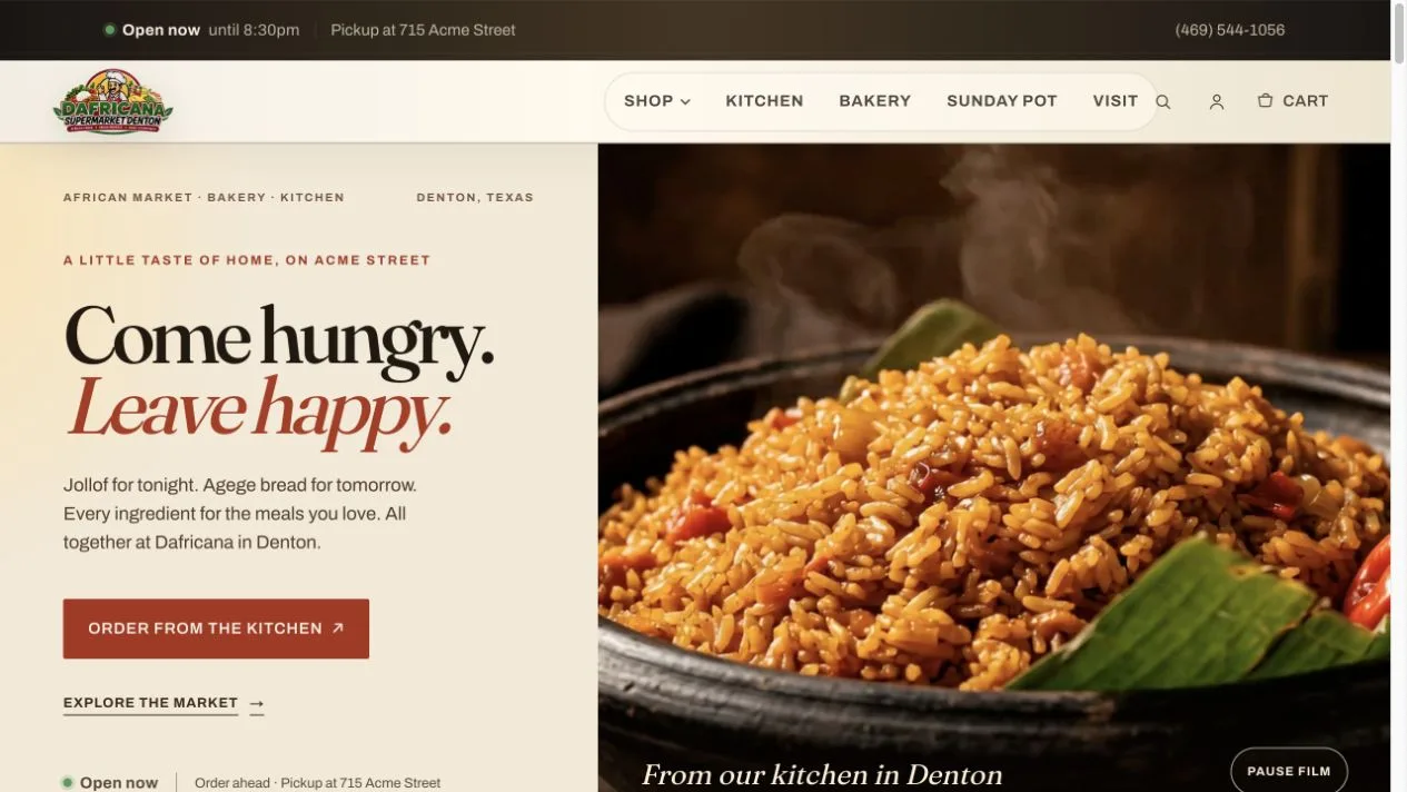 Screenshot of the Dafricana website homepage