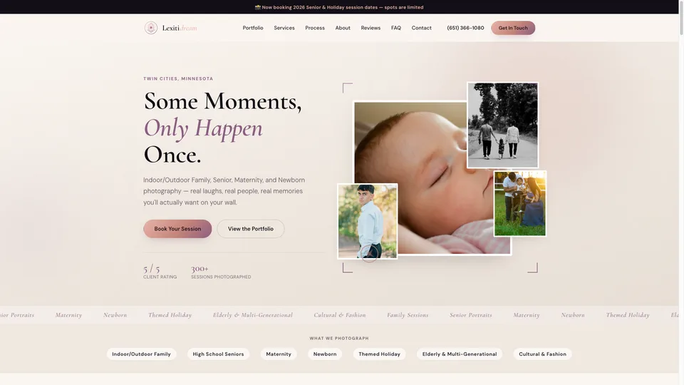 Screenshot of Lexitidream Photography (lexitidream.com) — Photography website built by Zyco AI Studio