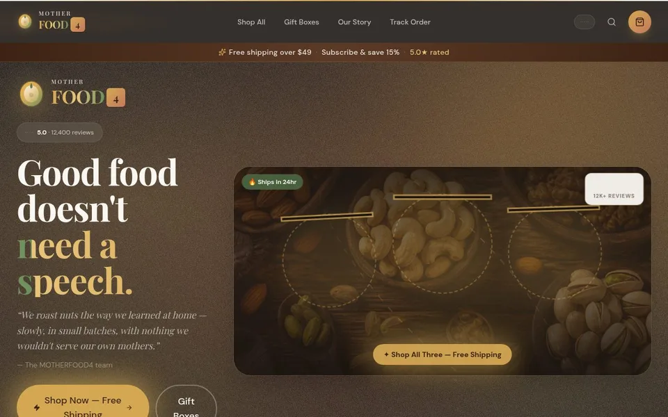Screenshot of Mother Food (motherfood4.andinetmn.workers.dev) — Restaurant / Food concept build built by Zyco AI Studio