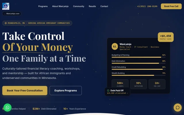 WanLainjo Money website, built by Zyco AI Studio