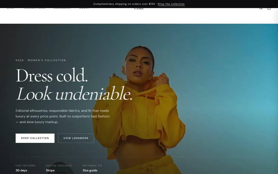 Screenshot of Cold Fashion (women-fashion-ten.vercel.app) — E-commerce / Fashion concept build built by Zyco AI Studio